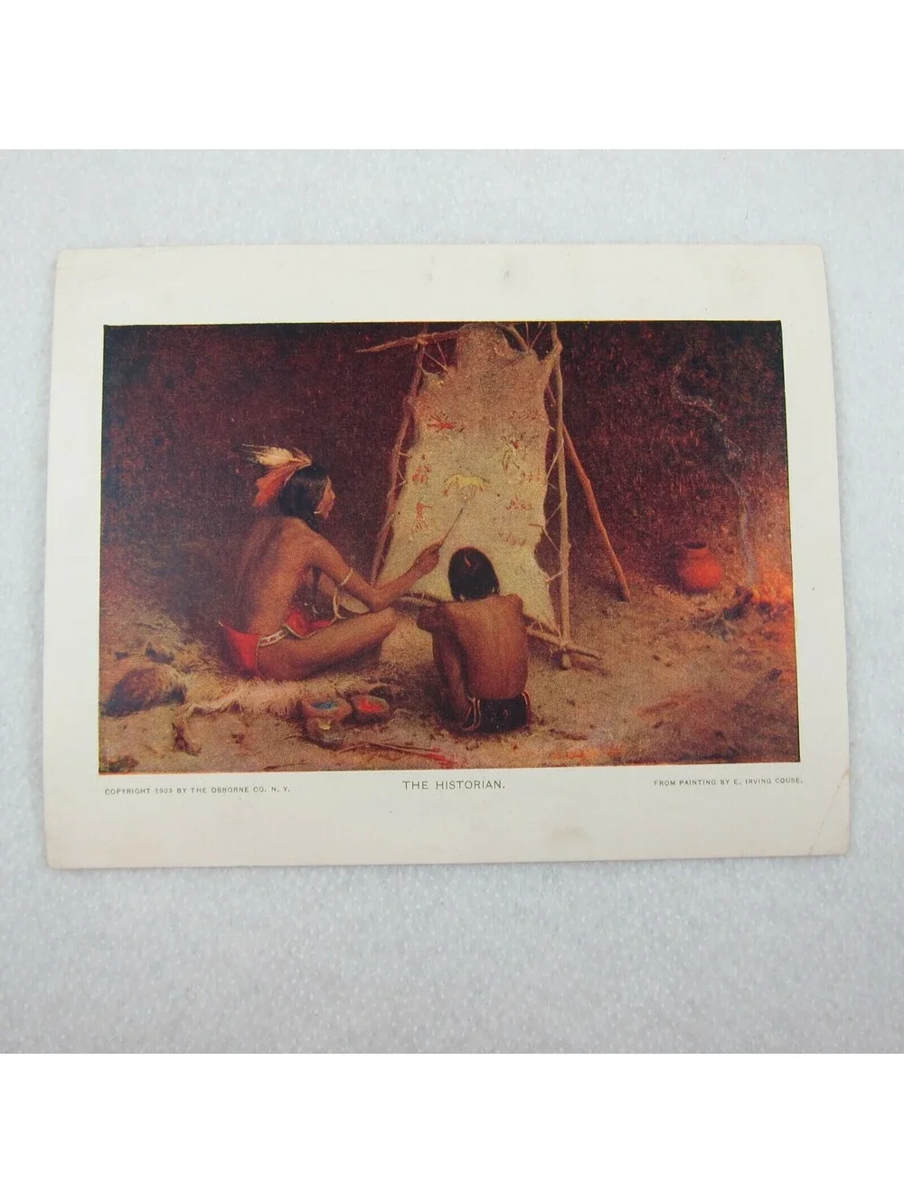 Antique 1903 Print The Historian Native American Indians Stretched Hyde Painting